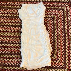 NEW White Ruched Dress w Clear straps